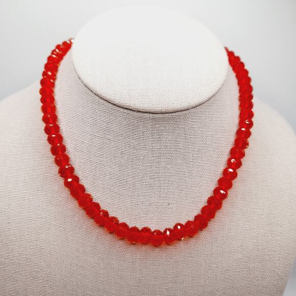 Artisan Red Crystal Necklace 16 Inch Gold Tone Toggle Clasp Statement - Picture 2 of 8